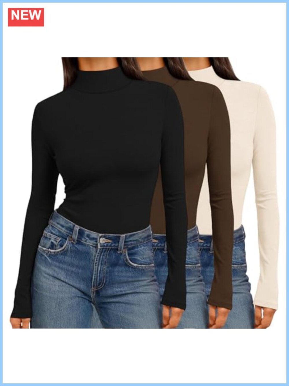 Mock Turtleneck Long Sleeve Tops Slim Fit Thermal Base Layer Women